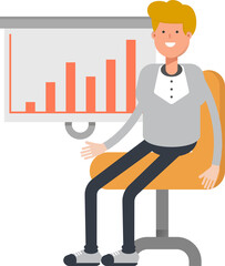Male Character Presenting Bar Chart
