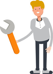 Male Character Holding Wrench Tool
