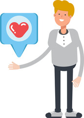 Male Character and Heart Message
