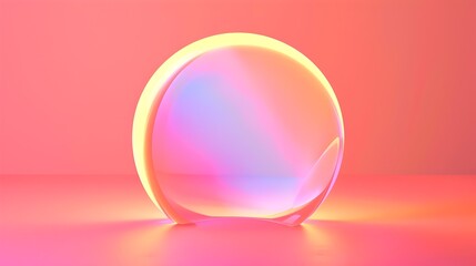 Fototapeta premium Glowing Pink and Purple Transparent Spherical Glass Object on Minimal Background