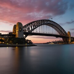 Fototapeta premium Beautiful shot of the Sydney harbor bridge with a light pink and blue sky