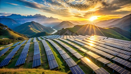 Fototapeta premium Sun-Kissed Mountains: A Symphony of Solar Panels AI generated