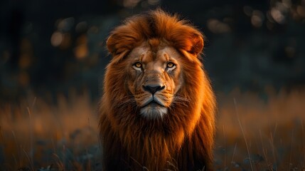 Fototapeta premium Majestic Lion Roaring in Savanna Landscape
