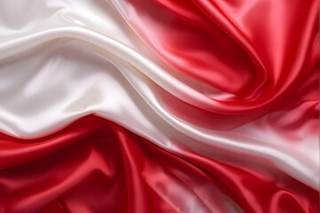 Obraz premium shiny luxury red and white satin fabric texture, Indonesian flag background, independence day 17 August. 
