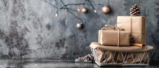 Obraz premium Christmas Gifts in a Basket