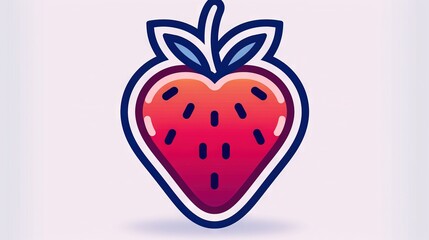 Fototapeta premium Strawberry with a fruit in the center, surrounded by leaves on top