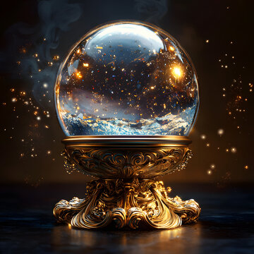 boule de cristal orn&eacute;e d'or