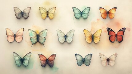 Fototapeta premium Butterflies gathered atop paper on a wall
