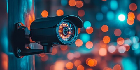 Modern Security Camera on Blue Background