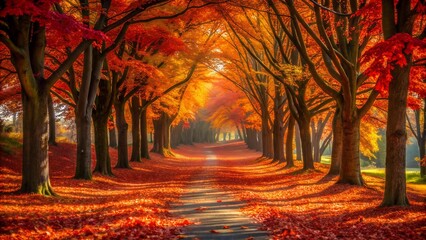 Golden Path Through the Crimson Canopy  AI generated