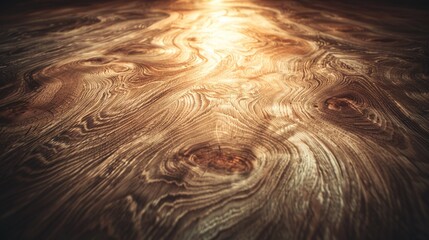   A close-up of a wooden table with a beam of light illuminating the surface, revealing its intricate grain texture