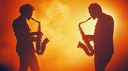 Dynamic Jazz Performance Captured in Vibrant Orange Lighting Showcasing Musical Passion and Talent