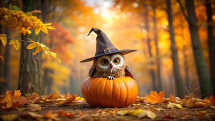 Pumpkin-Spiced Owl in a Cozy Autumn Forest  AI generated