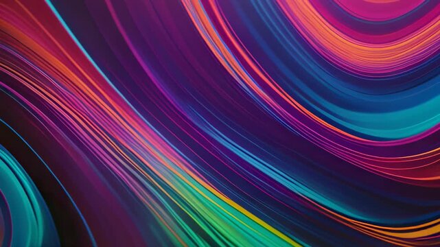 Video footage of vibrant abstract design consisting of multiple curved lines in a variety of colors