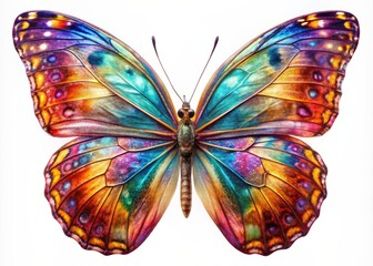 Delicate wings outstretched, vibrant colors shining, a solitary butterfly perches on a transparent background, its intricate patterns and textures showcased in stunning high-resolution detail.