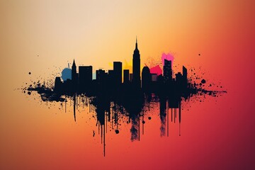 Naklejka premium Silhouette of an urban skyline created through negative space techniques on a solid colored background