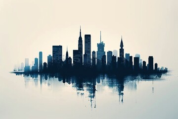 Obraz premium A minimalist city skyline outlined using negative space, set against a uniform solid color backdrop