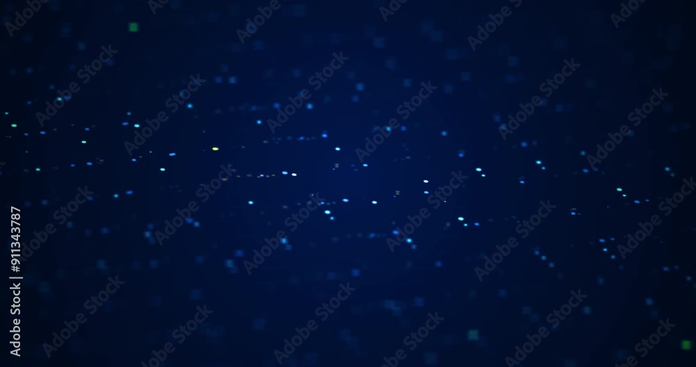 Poster Binary code, internet and software on dark background for technology, research and cybersecurity. Overlay, digital wallpaper and dots, line and stream for programming, coding and computer data