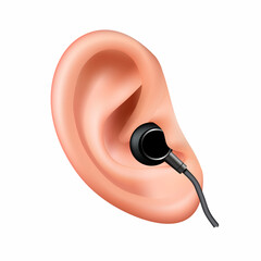 ear are listening to music through classic earphones