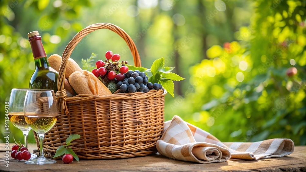 Canvas Prints Rustic Charm: A Wicker Picnic Basket Overflowing with Delights  AI generated