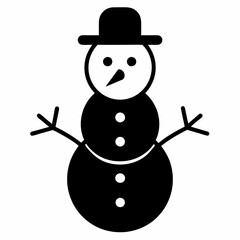 Snowman with hat isolated on white, Snowman vector illustration, Christmas Snowman vector art, Snowman silhouette, christmas Snowman vector icon, eps
