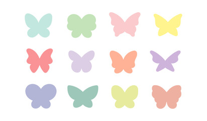Butterfly silhouette set. Simple vector butterfly icon set. Colorful pastel rainbow butterfly illustrations.
