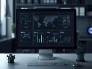 Futuristic statistics development theme front view envisioning statistical development Futuristic tone monochromatic color scheme