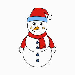 Snowman with hat isolated on white, Snowman vector illustration, Christmas Snowman vector art, Snowman silhouette, christmas Snowman vector icon, eps