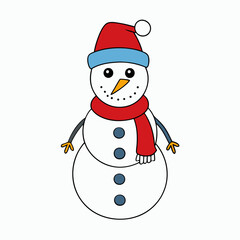 Snowman with hat isolated on white, Snowman vector illustration, Christmas Snowman vector art, Snowman silhouette, christmas Snowman vector icon, eps