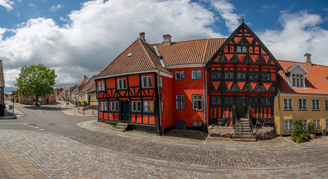 red  timber-framed Henner Friiser House in Middelfart