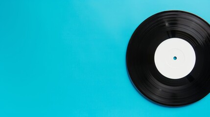Obraz premium A vinyl record with a blank label, placed on a neon green and yellow background. The vibrant neon light provides clear copy space. The lighting is smooth and diffused, creating a modern lookd