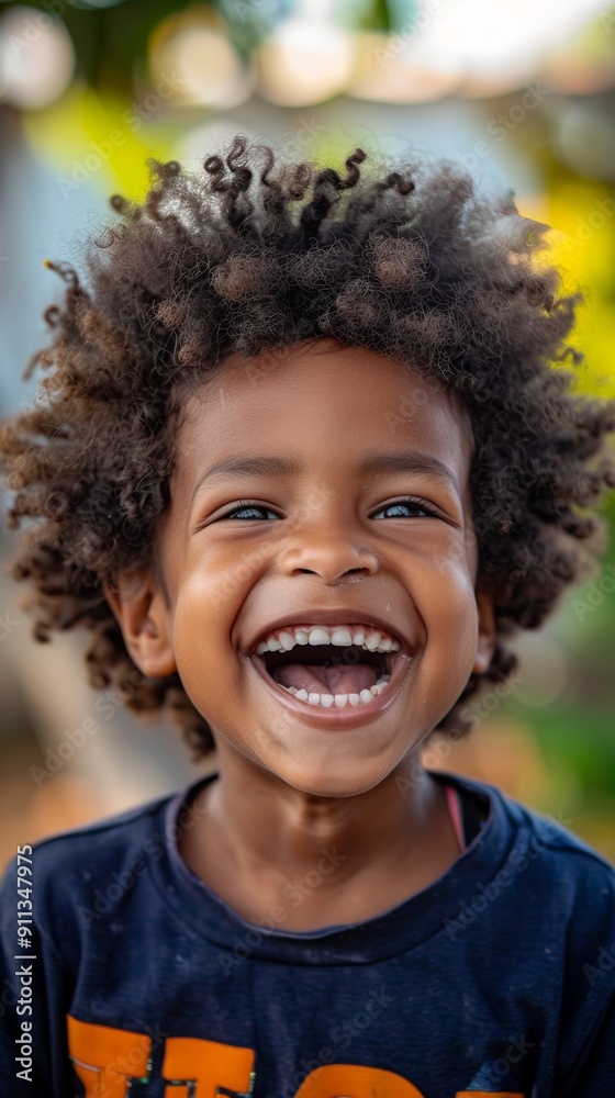 Sticker Infectious laughter captured in the smile of an Afro-Latino child.