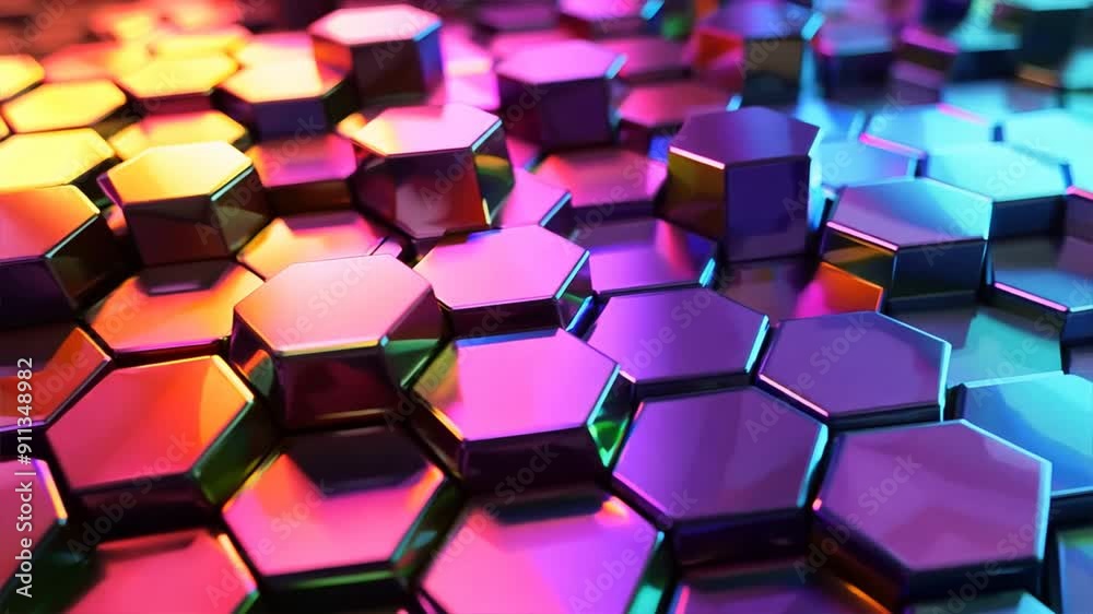 Poster background with overlapping hexagons and vibrant colors, representing technological complexity