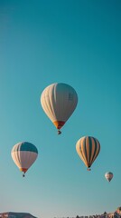 Naklejka premium several hot air balloons floating in the clear blue sky