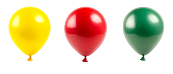 Collection of 3 balloons in different colors (yellow, green, red), isolated on whitebackground
