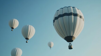 Naklejka premium several hot air balloons floating in the clear blue sky