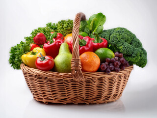 Fototapeta premium A realistic wicker basket filled with a variety of fresh, healthy fruits and vegetables for world food day