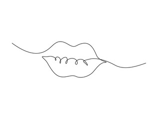 Obraz premium Continuous one line drawing of sexy lips. Woman lips single line vector illustration.