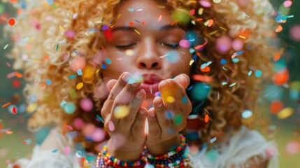 The girl blowing confetti