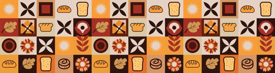 Geometric pattern brown color palette glebe and bakery products design seamless pattern for packaging cover design poster banner flyer. Design elements vector drawing
