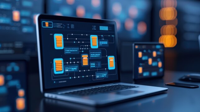 Development automation data theme front view depicting automated data processes Advanced tone vivid