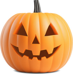 Cheerful orange pumpkin with classic face carved for halloween celebrations at home during autumn season isolated on transparent background.