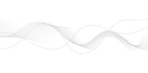 Obraz premium Abstract gray wave dynamic curve lines on transparent background with flowing particles. Digital energy waves technology concept. Modern backdrop design for business, presentation, banner.