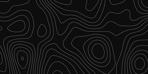 Abstract black background paper cut style with white wave curve line Luxury concept. Panorama view topography map contour background. Vector illustration. Line topography map contour background.	