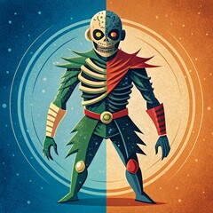 Skeletal warrior with dual personality.