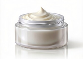 Luxurious white face cream in a sleek jar with a smooth, creamy texture and a subtle sheen, isolated on a transparent background, perfect for beauty products.