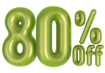 80 Percent Number Green Color 3d Render