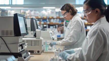 Scientists working in a laboratory with advanced equipment