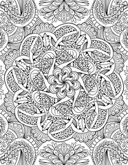 Ornamental mandala adult coloring book page. Zentangle style coloring page. Arabic, Indian ornament..