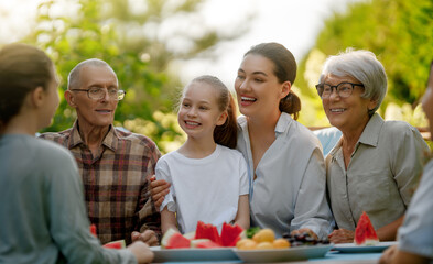 family spending time together in summer morning